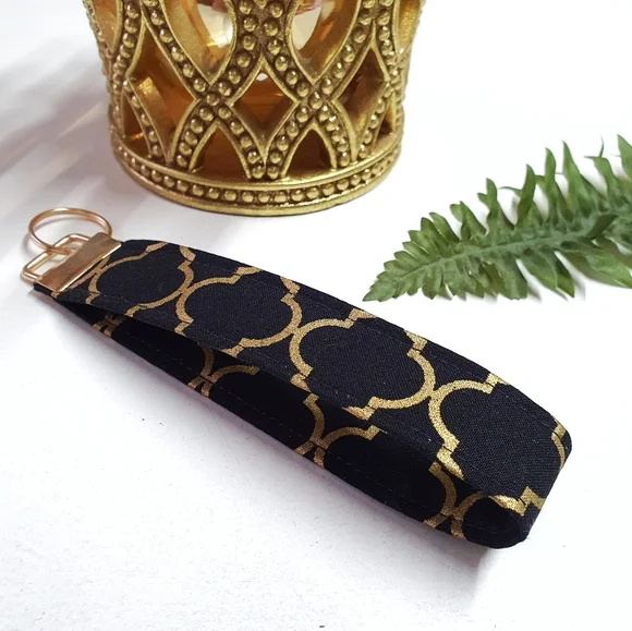 Black/Gold Fabric Key Fob Wristlet - Picture 2 of 4